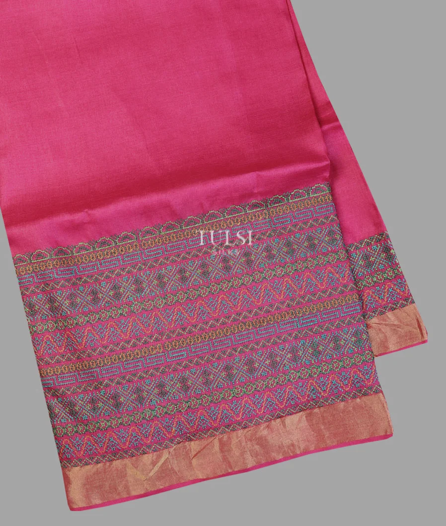 Pink Tussar Embroidery Saree T600488-image