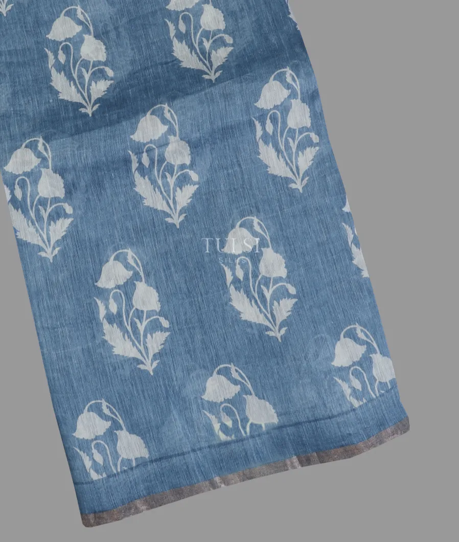 Blue Linen Printed Saree T603921-image