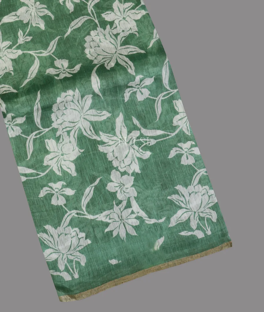Green Linen Printed Saree T603925-image