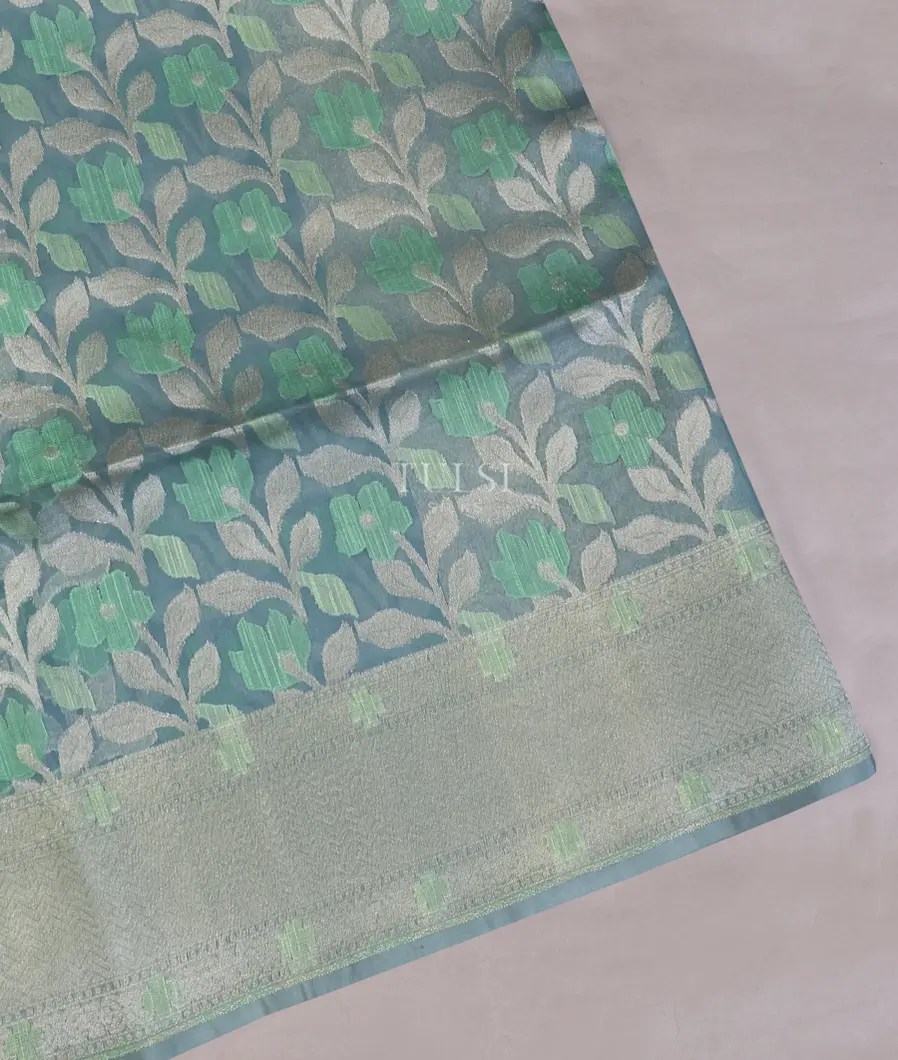 Bluish Grey Banaras Organza Saree T580263-1-image