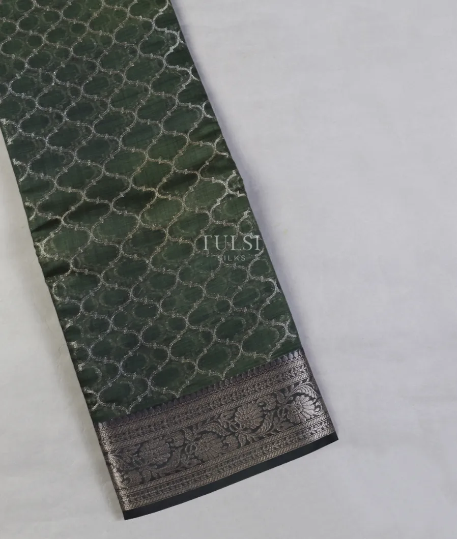 Dark Green Banaras Cotton Saree T591803-image