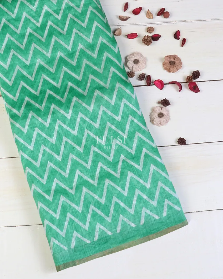 Green Linen Printed Saree T601996-image
