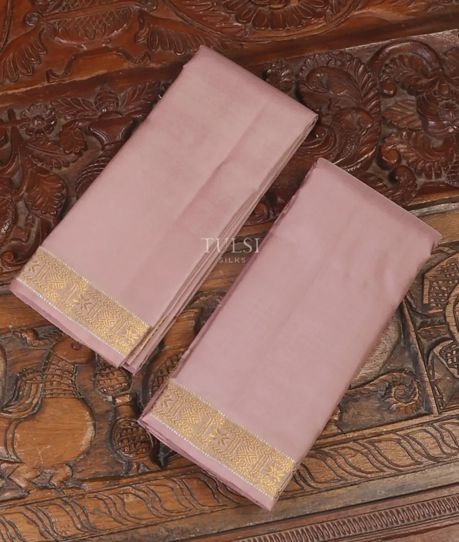 Dusty Pink Handwoven Kanjivaram Silk Dhoti and Vastharam T605005-image