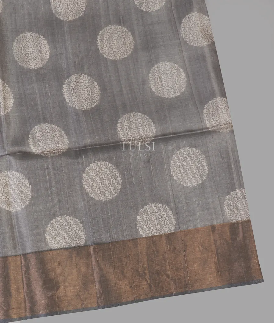 Grey Tussar Printed Saree T604904-image