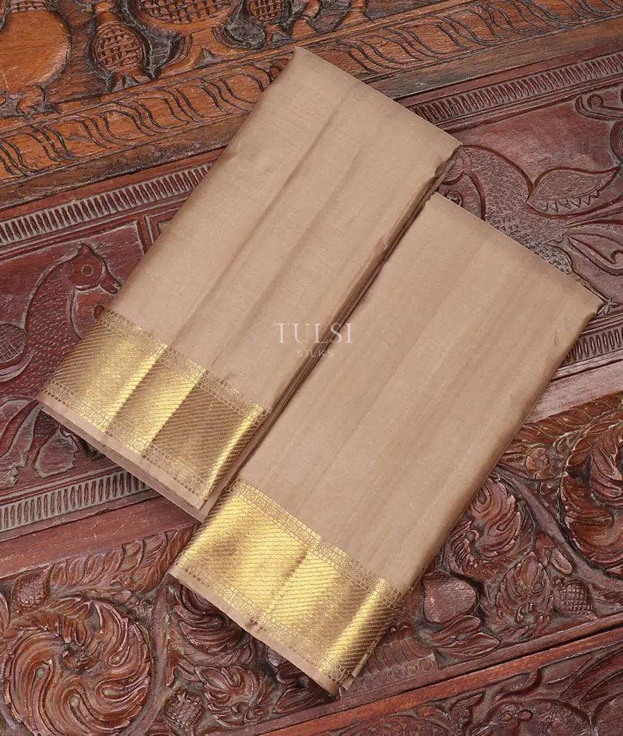 Dark Beige Handwoven Kanjivaram Silk Dhoti and Vastharam T604983-image