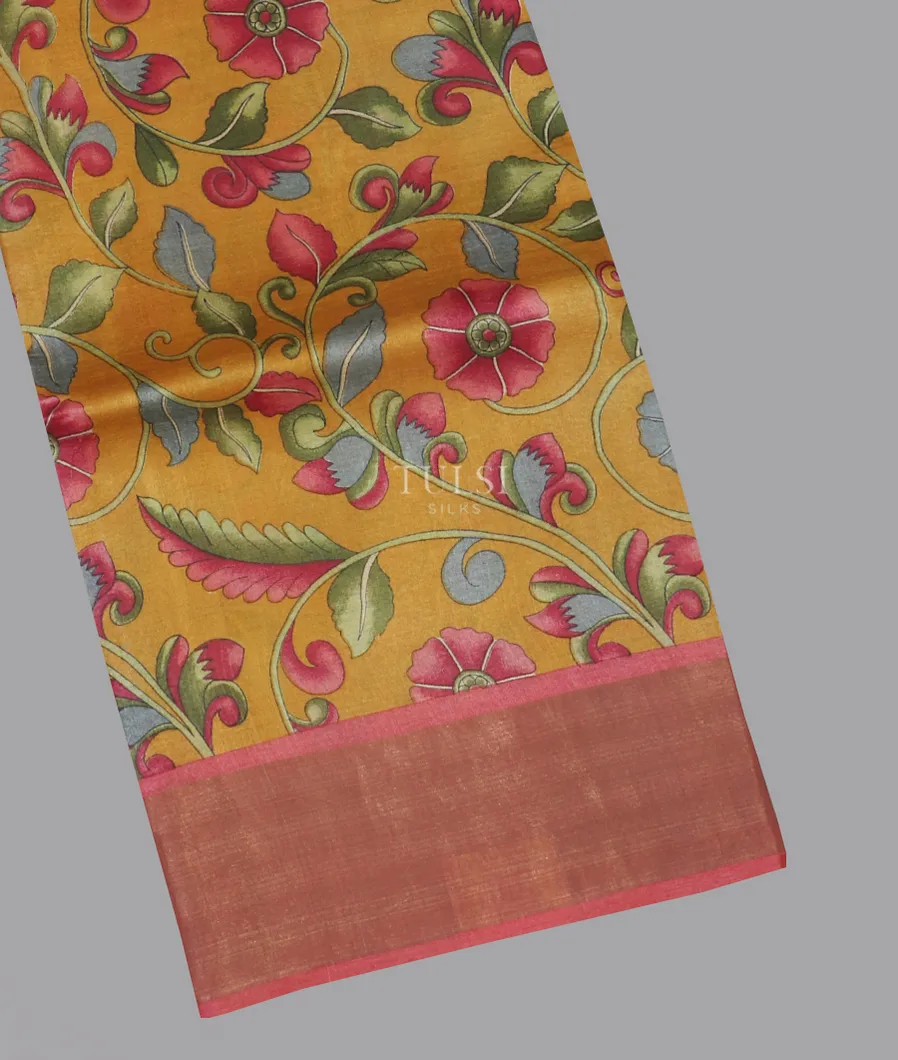 Yellow Tussar Printed Saree T601046-image