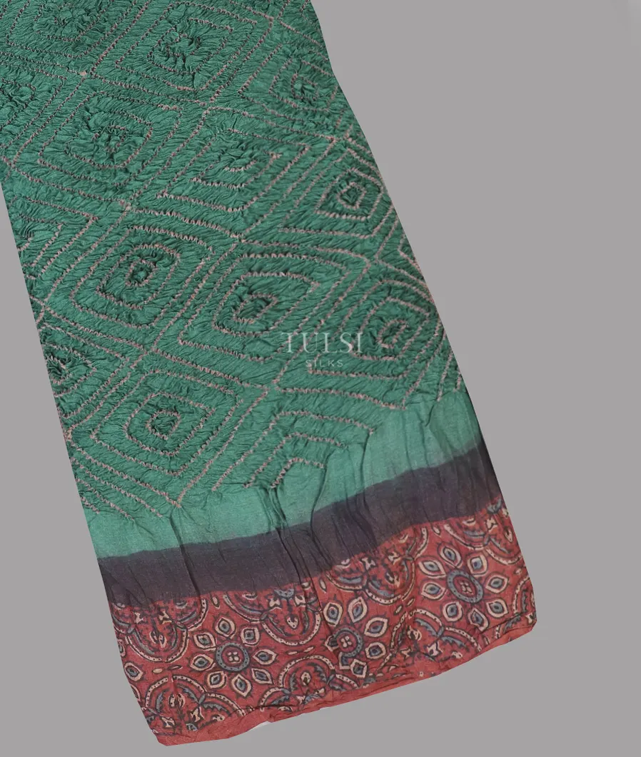 Greenish Blue Bandhani Tussar Saree T570097-image