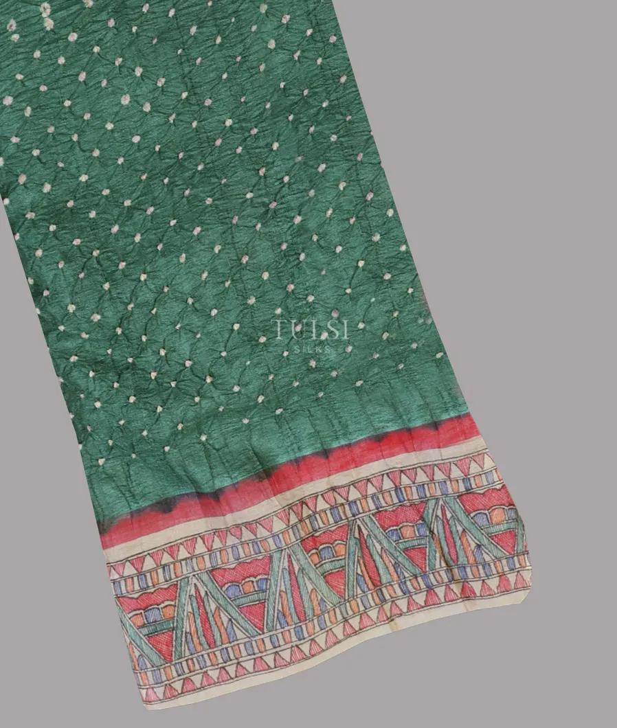 Green Bandhani Tussar Saree T570093-image