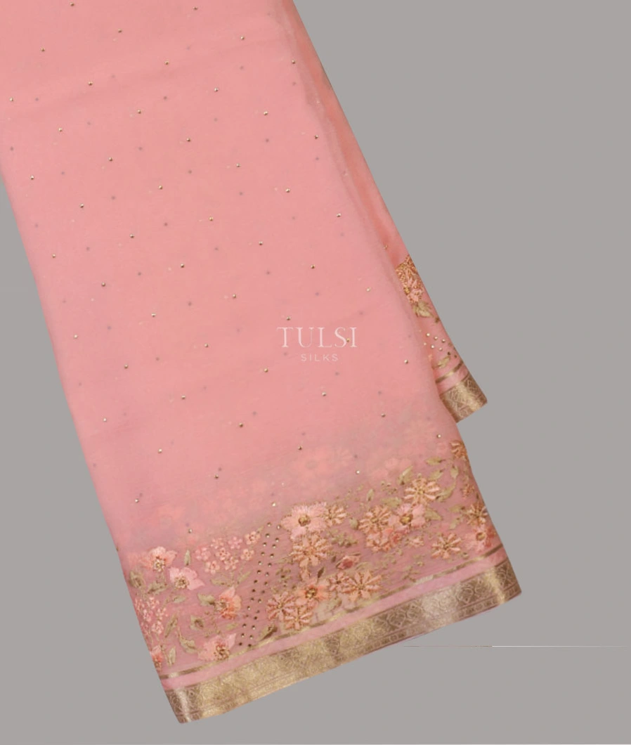 Pink Chiffon Silk Saree T604122-image