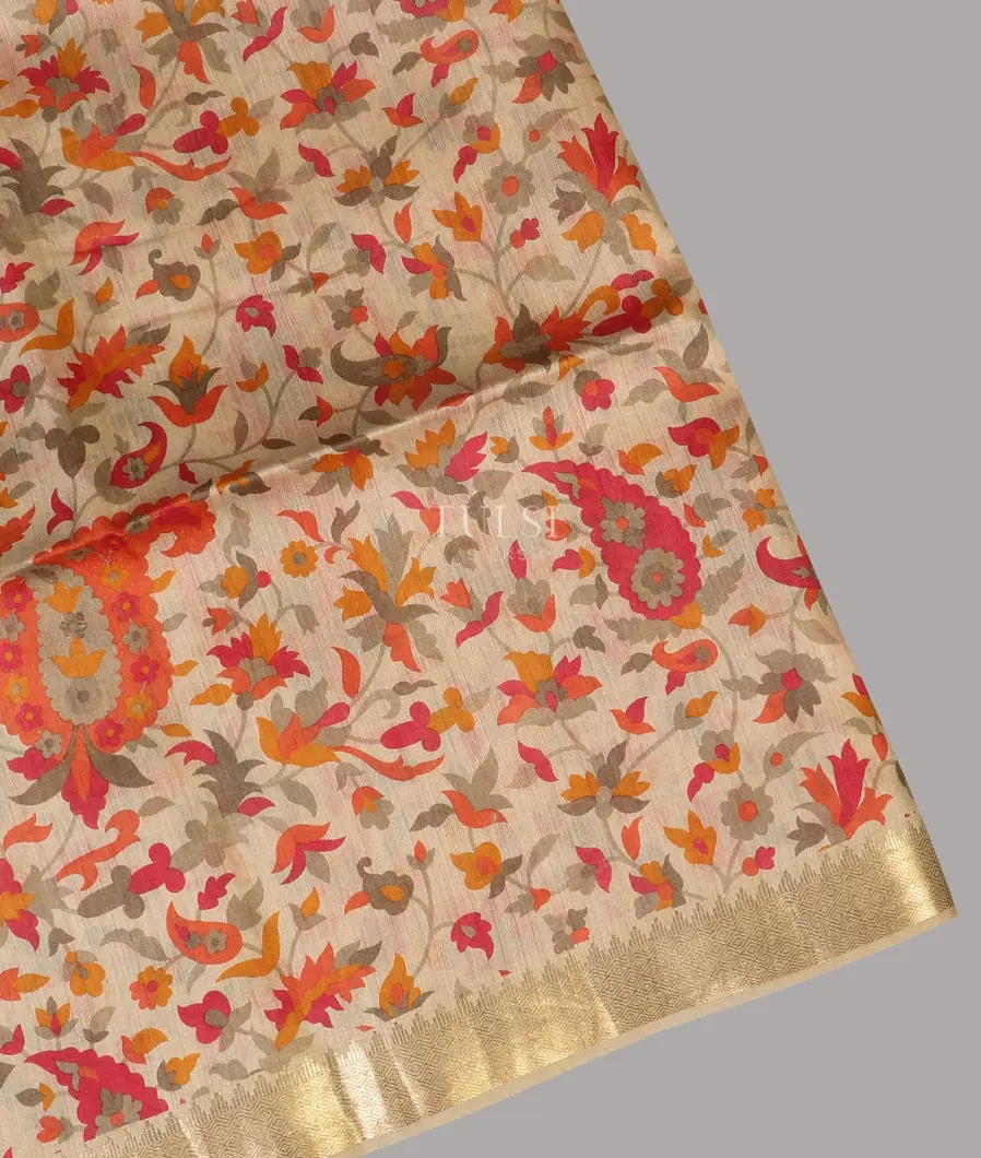 Light Beige Tussar Printed Saree T593086-image