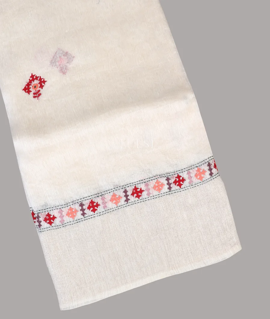 Off - White Linen Embroidery Saree T559025-image