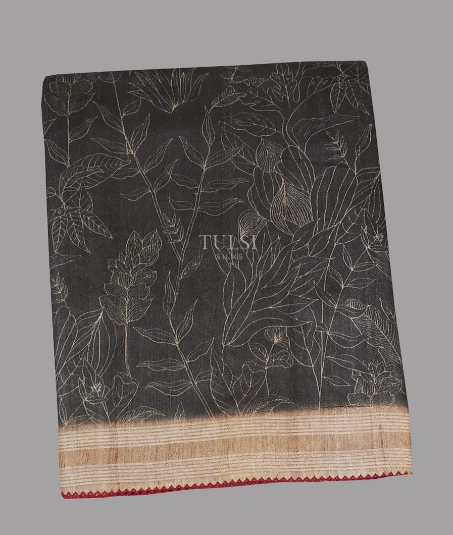 Black Tussar Printed Saree T591621-image