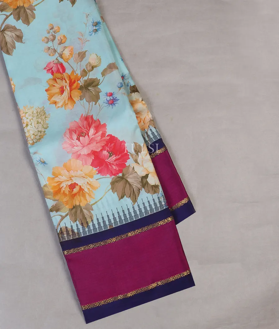 Blue Printed Soft Silk Saree T600919-image