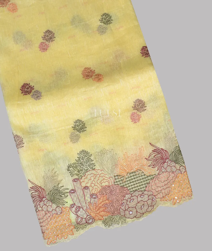 Yellow Linen Embroidery Saree T593140-image