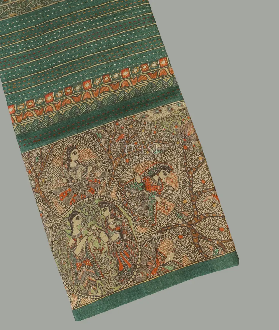 Green Tussar Printed Saree T543560-image