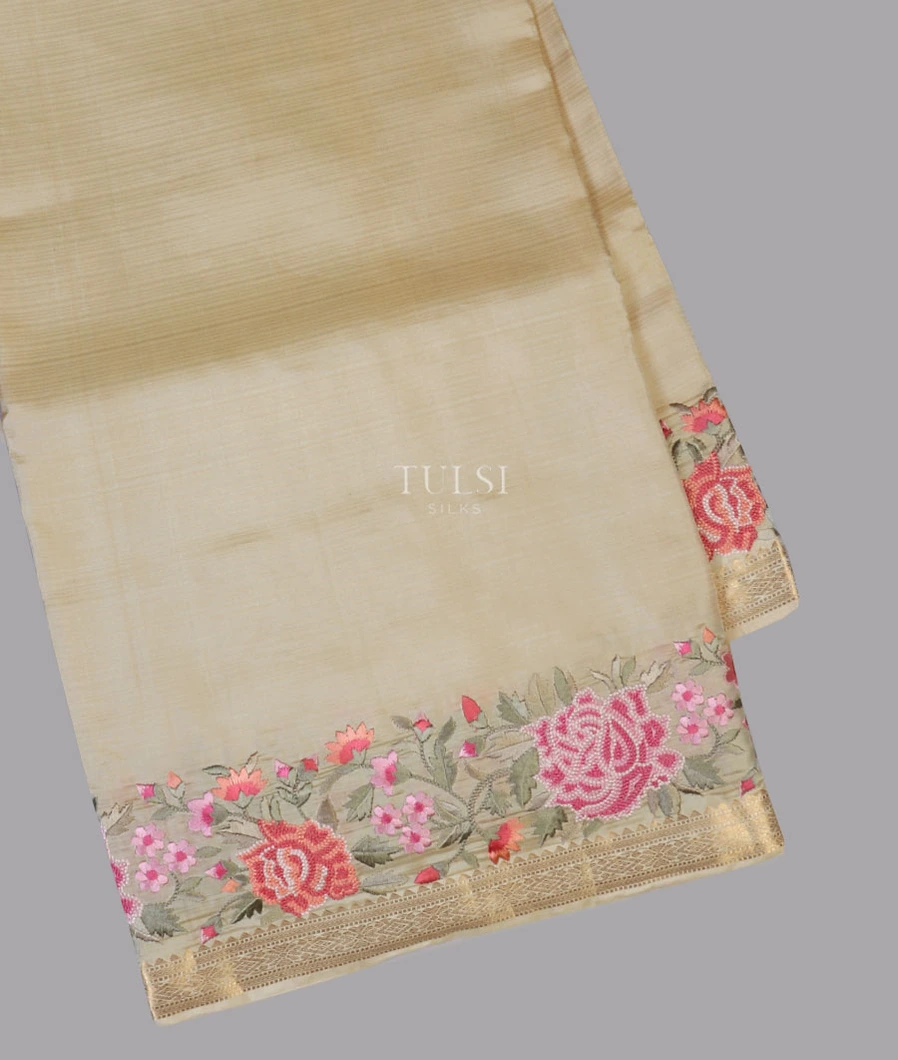 Beige Soft Silk Embroidery Saree T605594-image