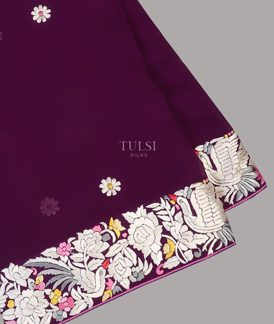 Purple Georgette Silk Embroidery Saree T597565-image