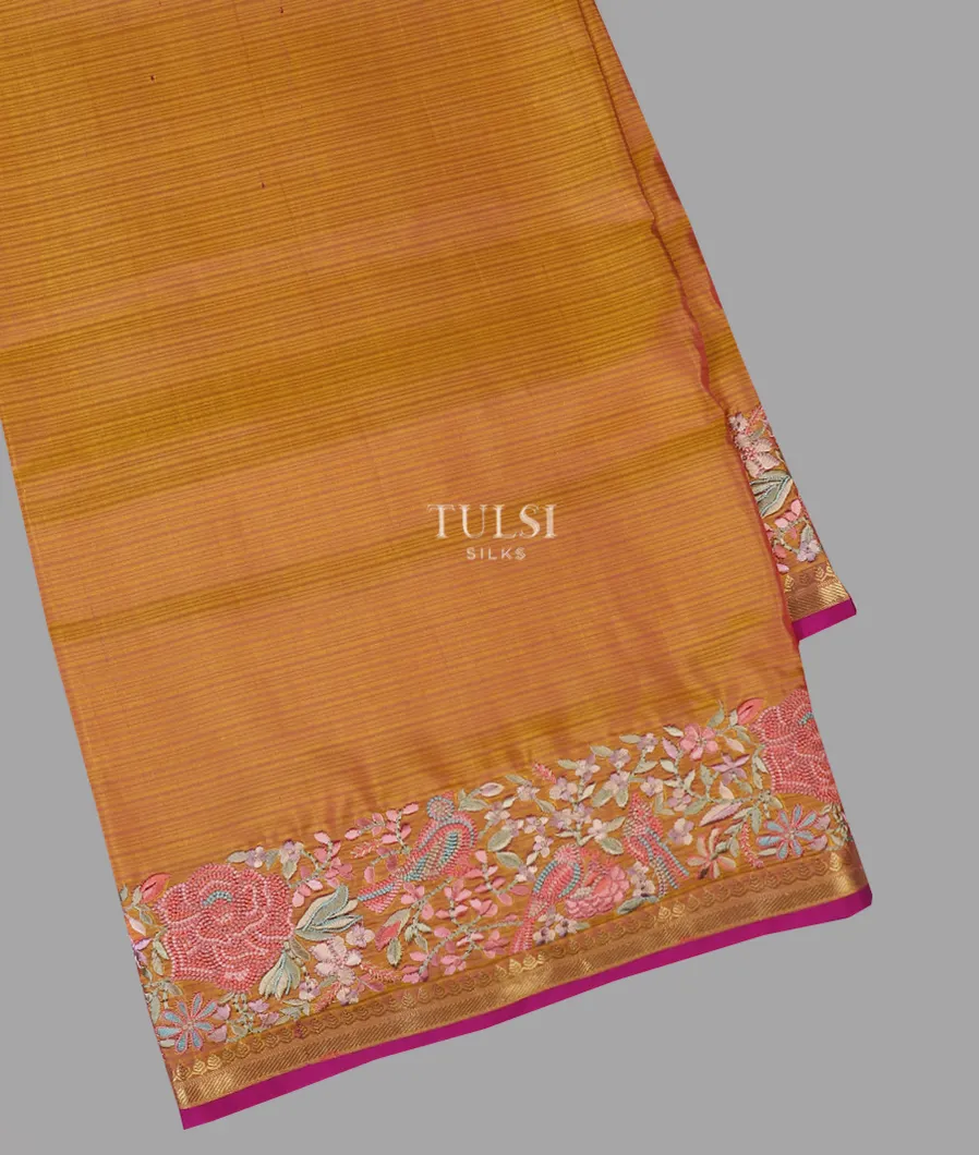 Pinkish Yellow Soft Silk Embroidery Saree T605592-image