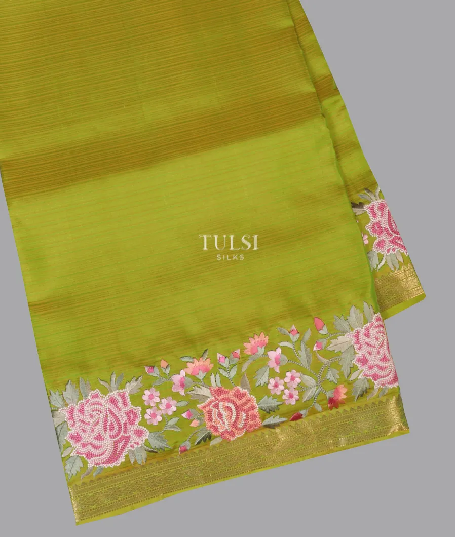 Yellowish Green Soft Silk Embroidery Saree T605593-image