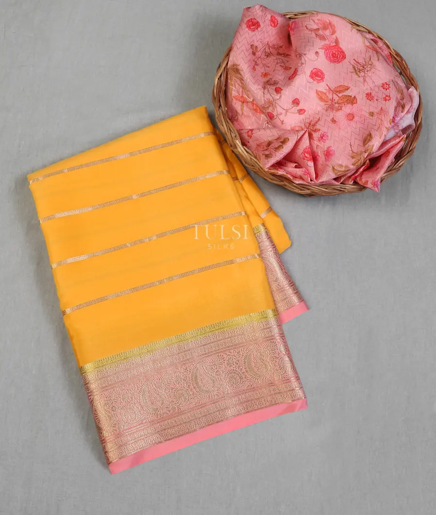 Yellow Mysore Crepe Silk Saree T605255-image
