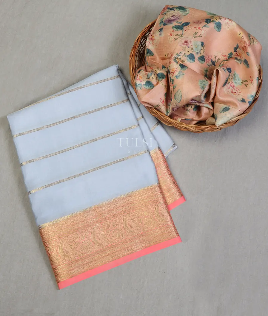 Light Blue Mysore Crepe Silk Saree T605256-image