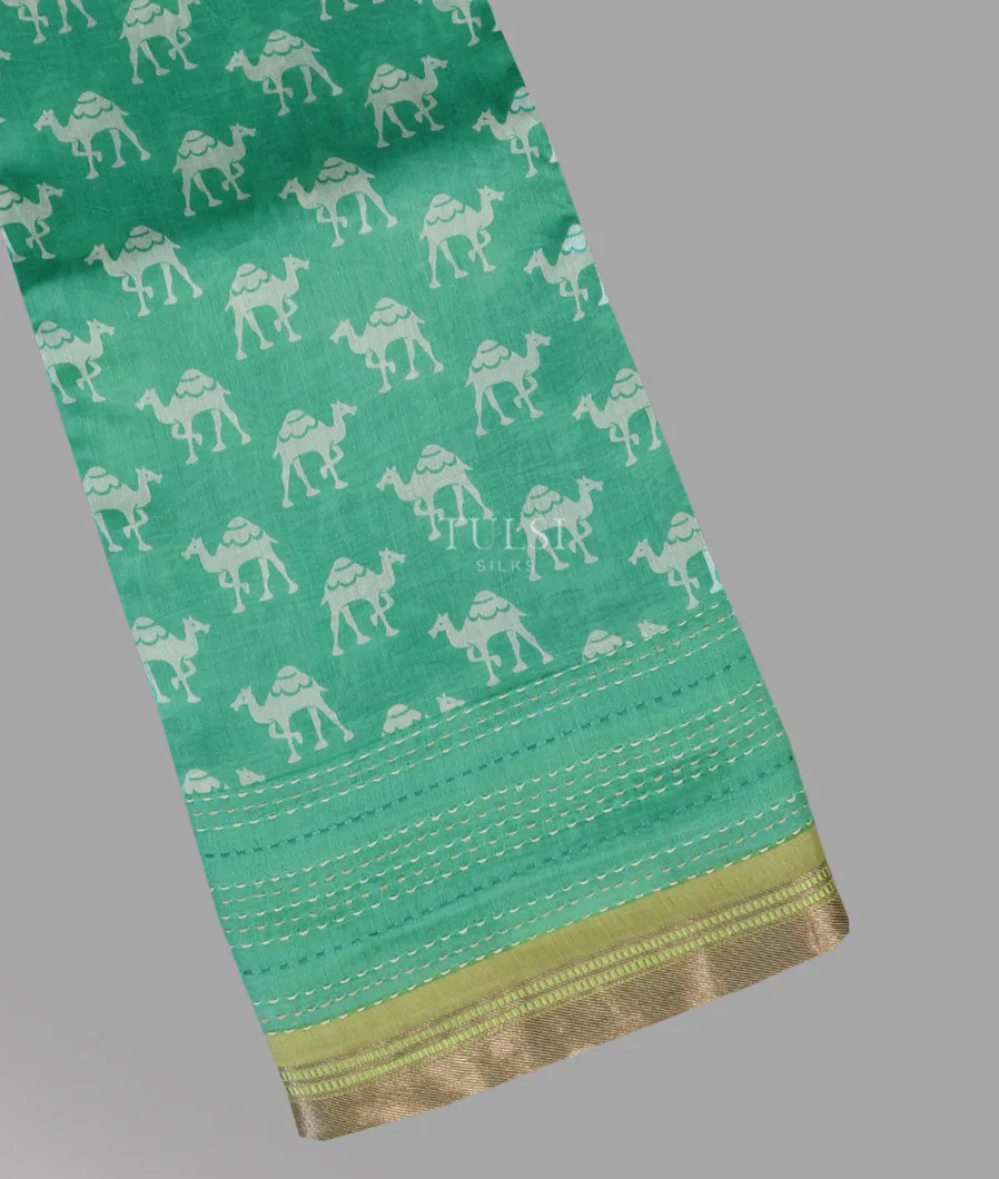 Bluish Green Soft Printed Cotton Saree T592397-image