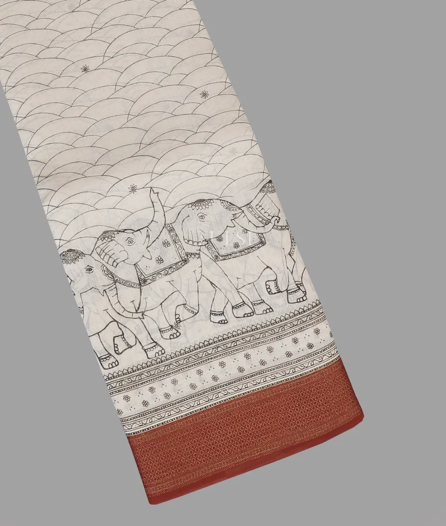 Off - White Soft Printed Cotton Saree T599735-image