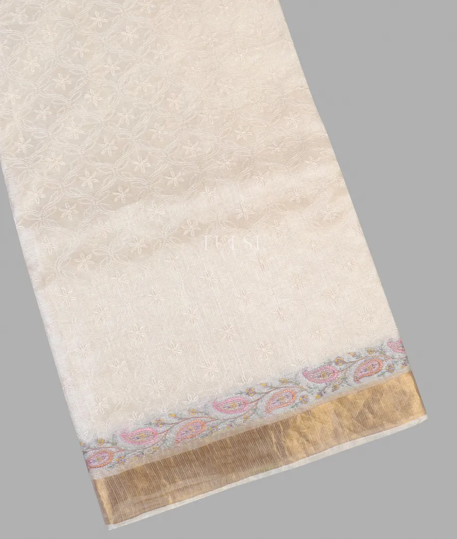 Off-White Silk Kota Embroidery Saree T595717-image