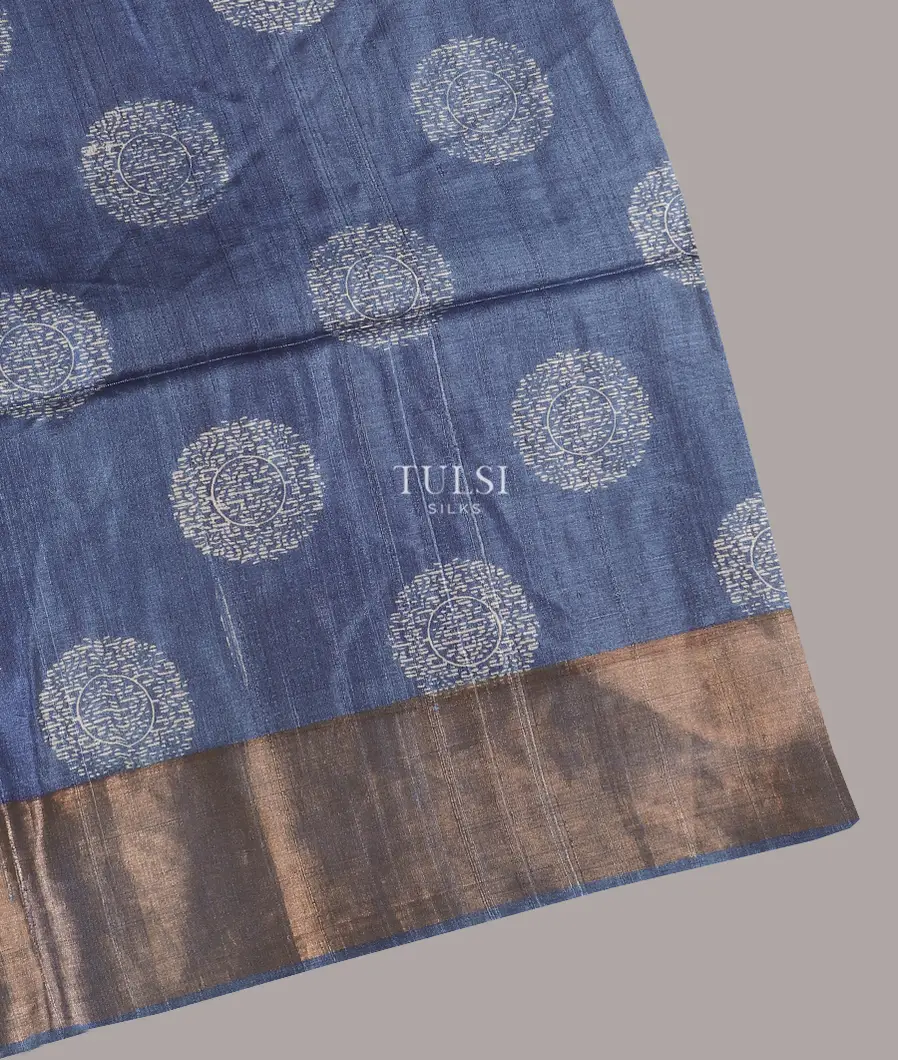 Blue Tussar Printed Saree T604913-image
