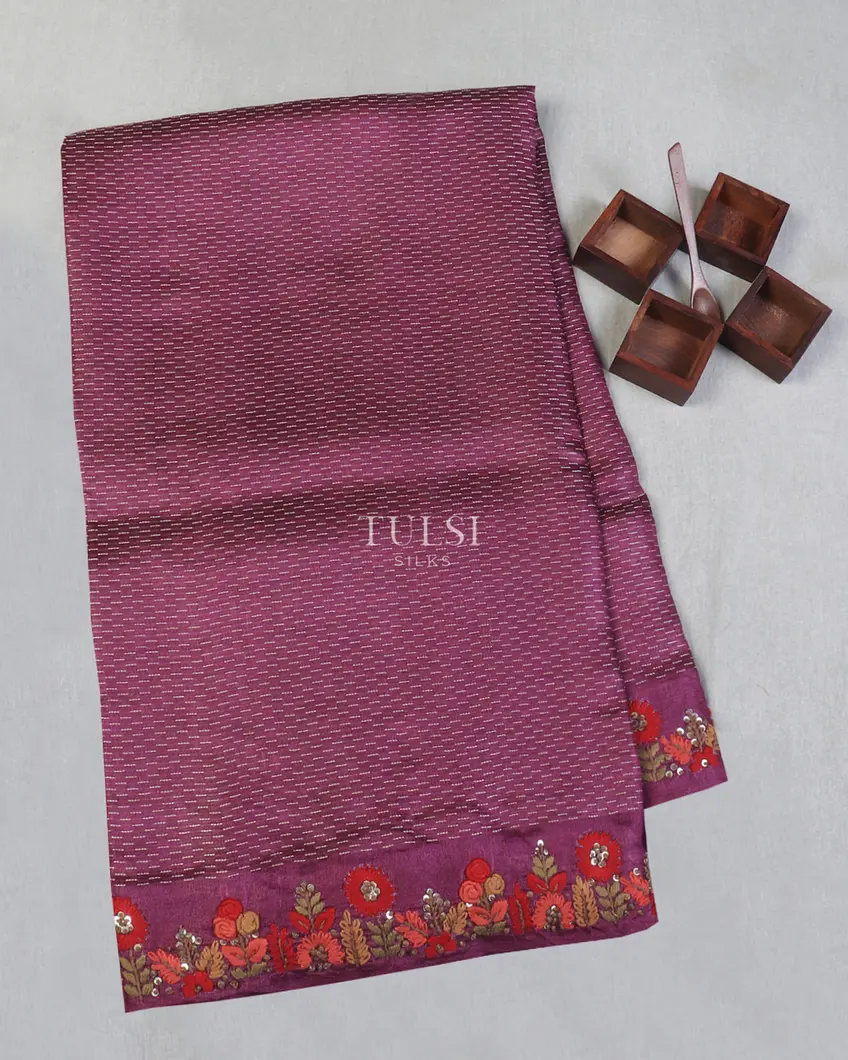 Purple Tussar Embroidery Saree T598884-image