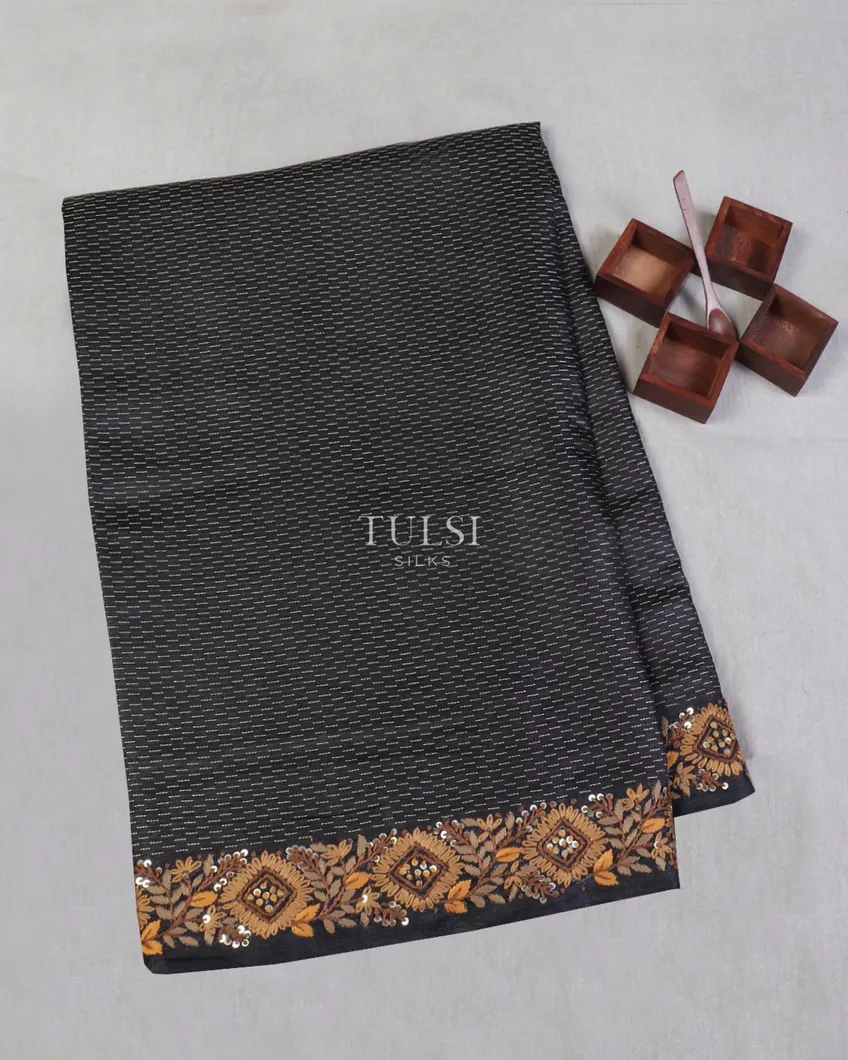 Black Tussar Embroidery Saree T598890-image
