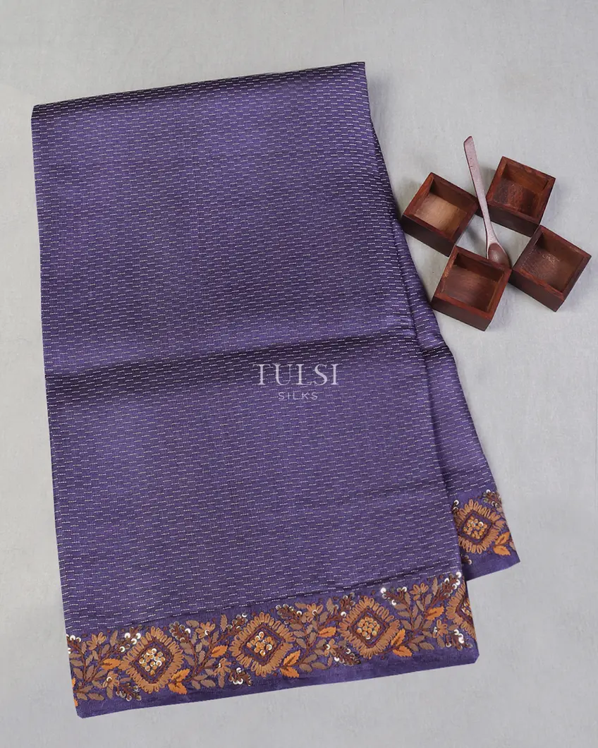 Blue Tussar Embroidery Saree T598892-image