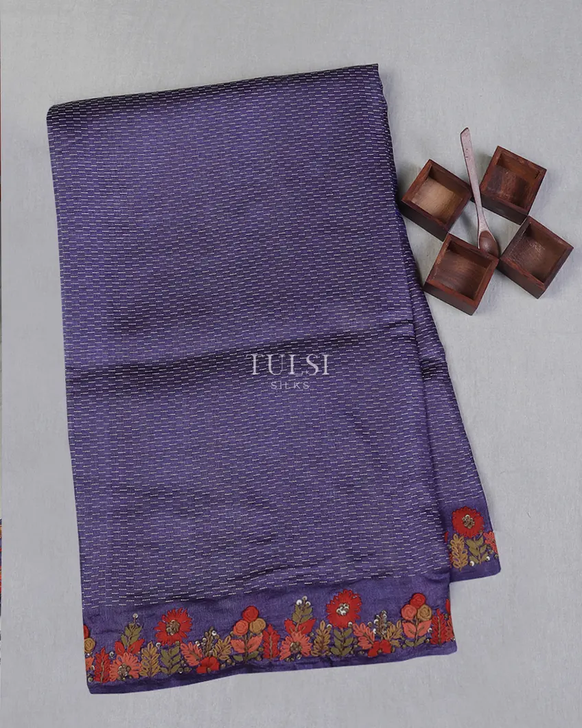 Blue Tussar Embroidery Saree T598886-image