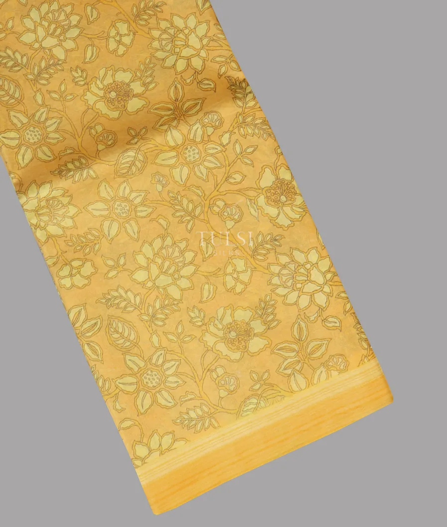 Yellow Printed Silk Saree T591665-image