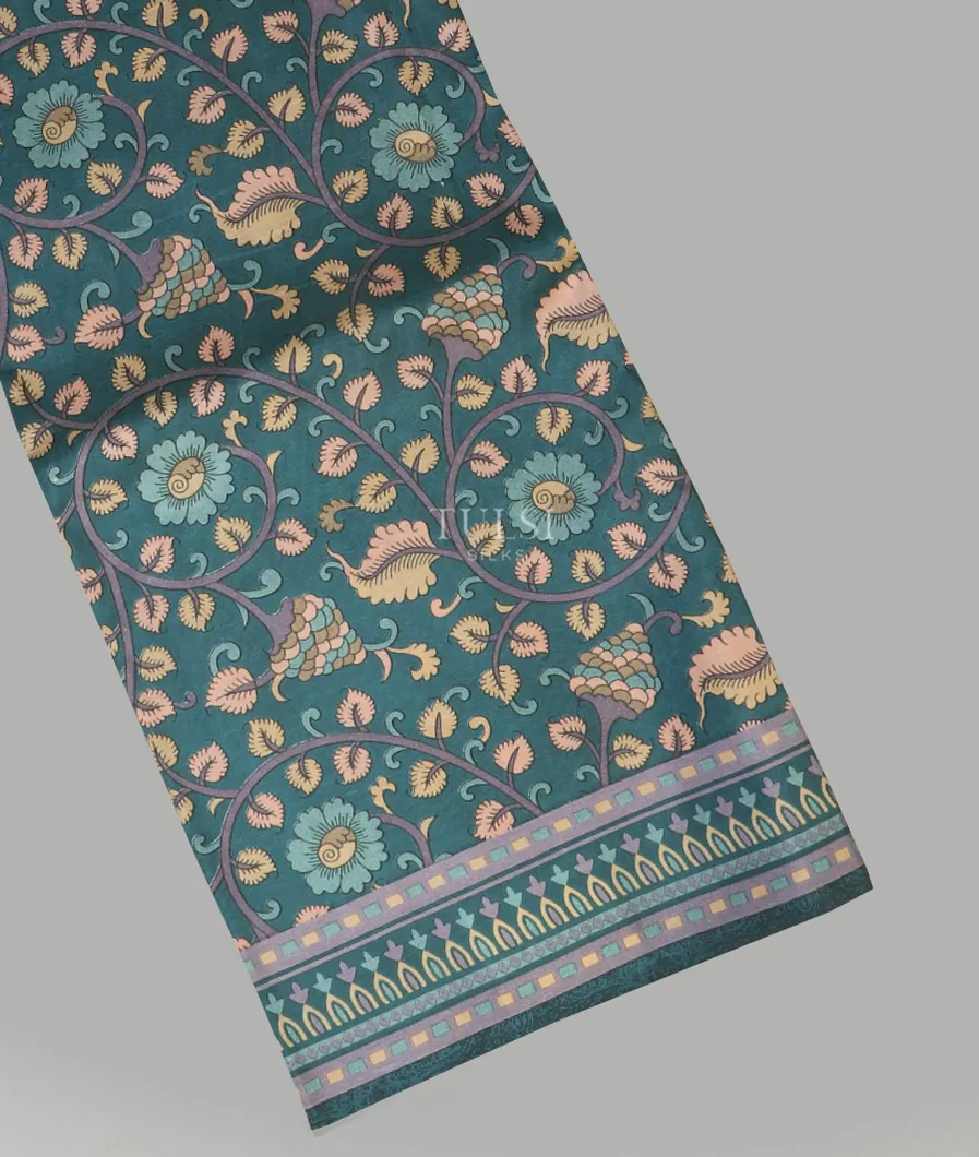 Greenish Blue Printed Silk Saree T575258-image