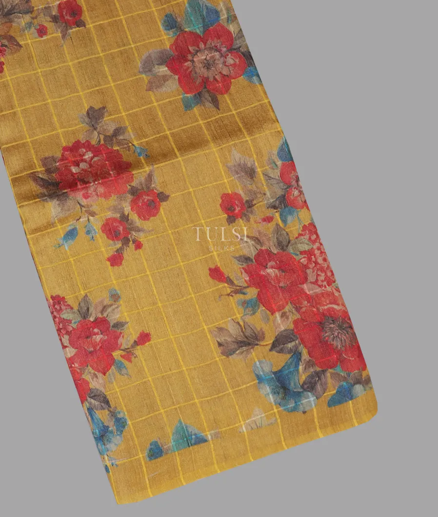 Yellow Tussar Printed Saree T593818-image