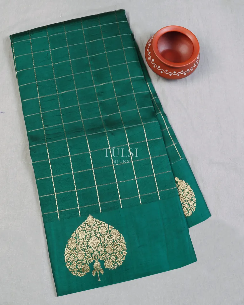 Peacock Blue Banaras Silk Saree T604379-image