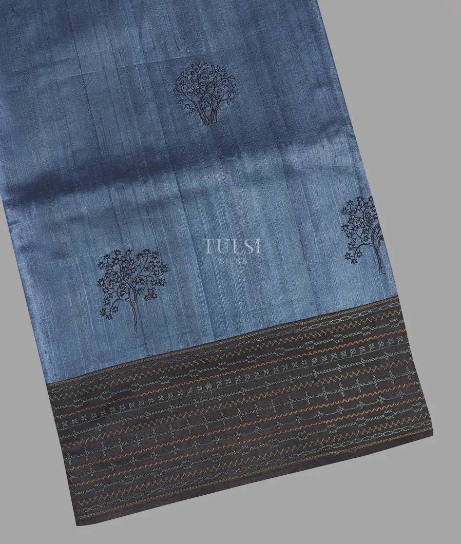 Blue Tussar Embroidery Saree T571508-image