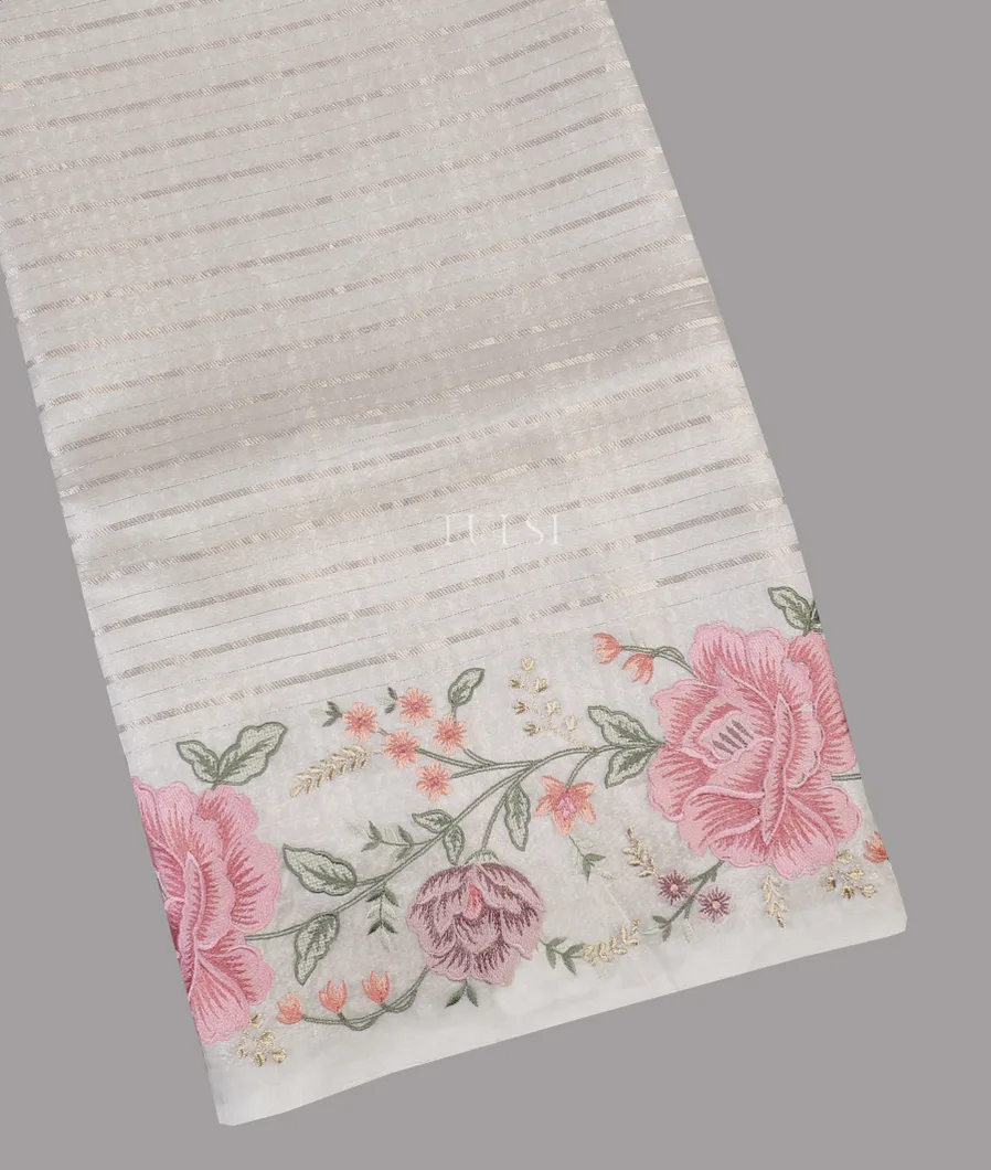 Off - White Kora Organza Embroidery Saree T604138-image