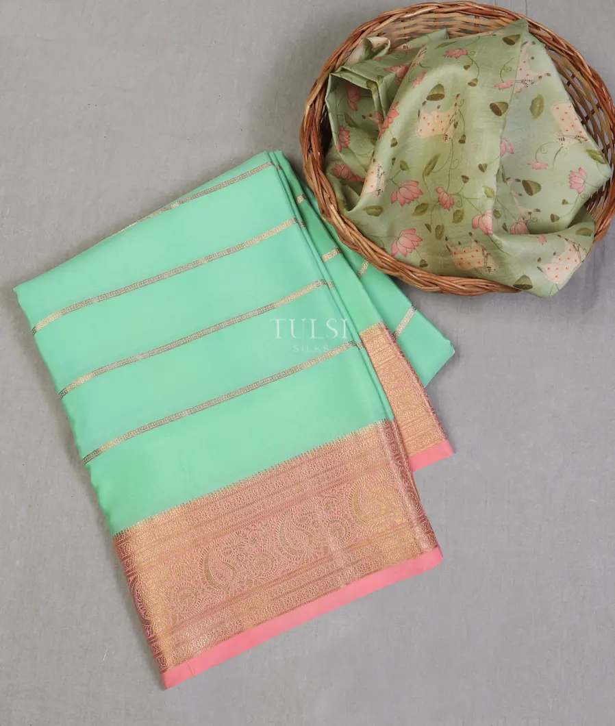 Bluish Green Mysore Crepe Silk Saree T605257-image