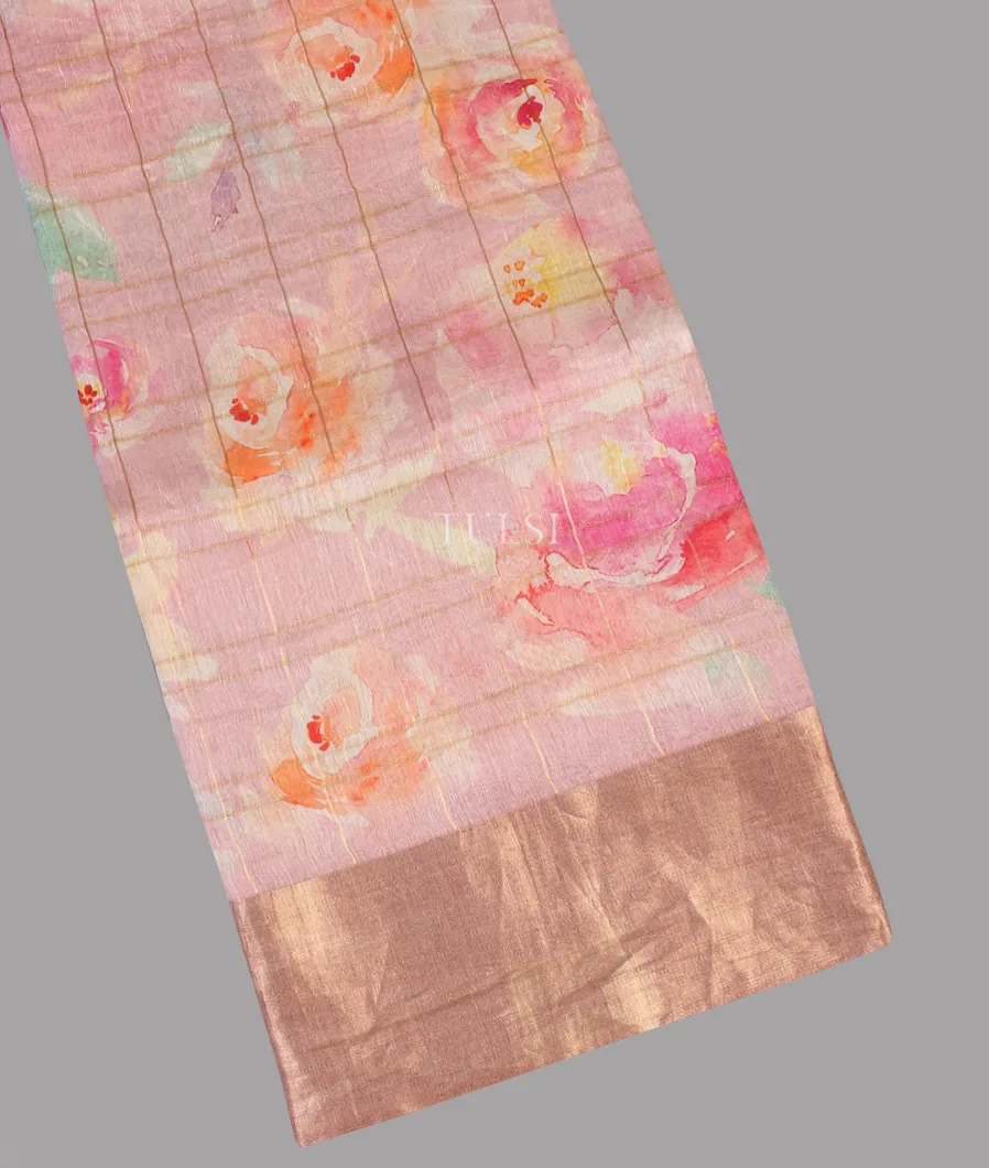 Pink Linen Printed Saree T592268-image