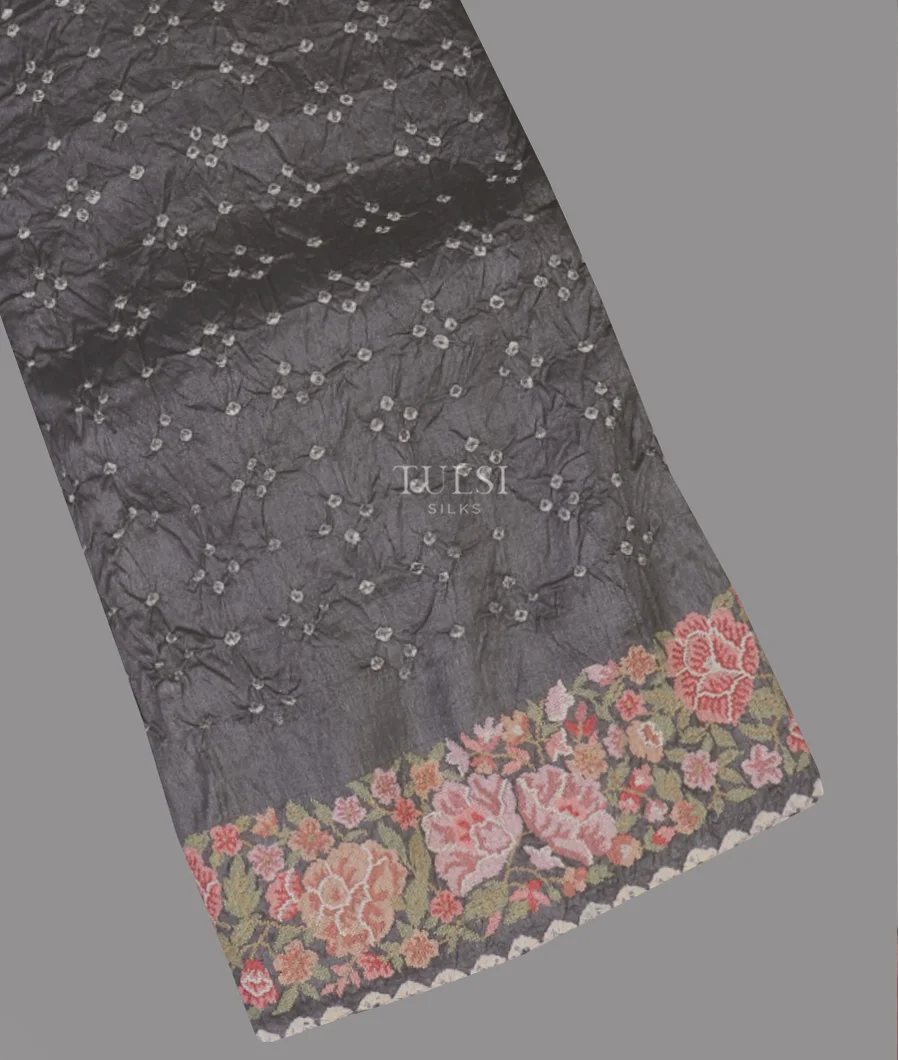 Grey Bandhani Tussar Embroidery Saree T571178-image
