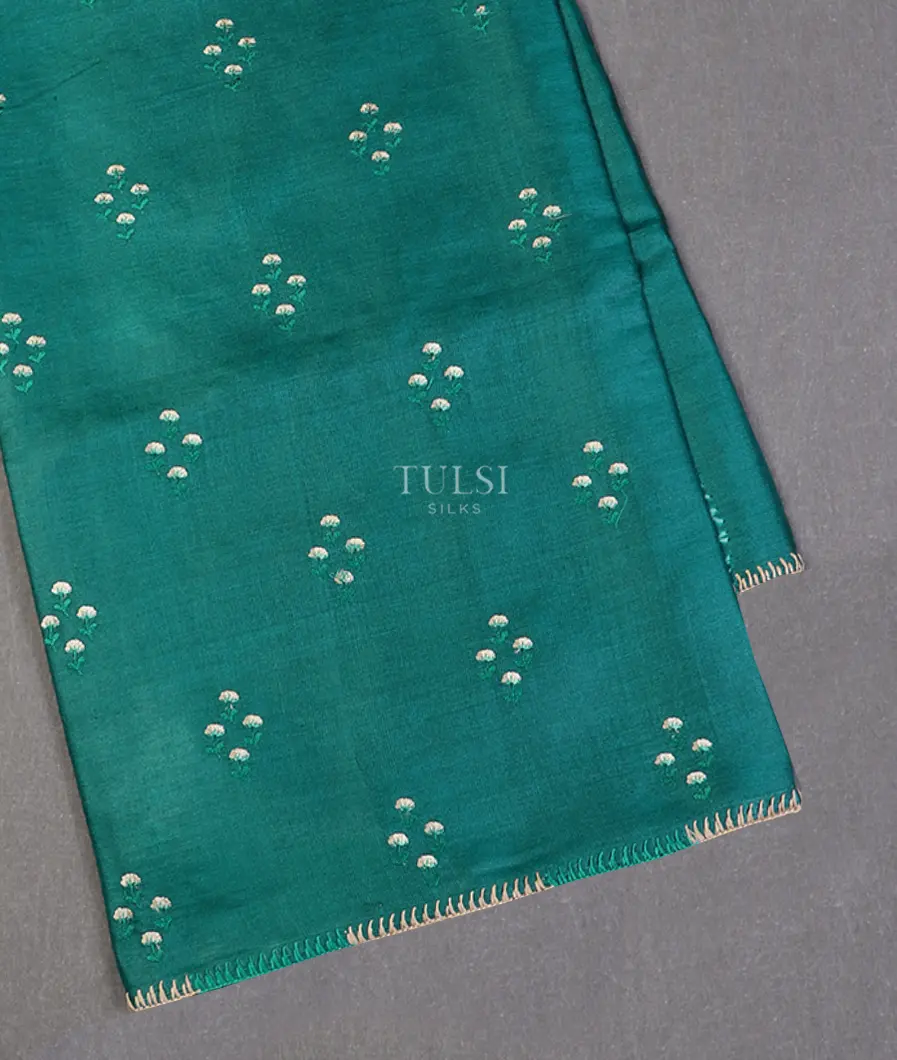 Teal Blue Tussar Embroidery Saree T606304-image