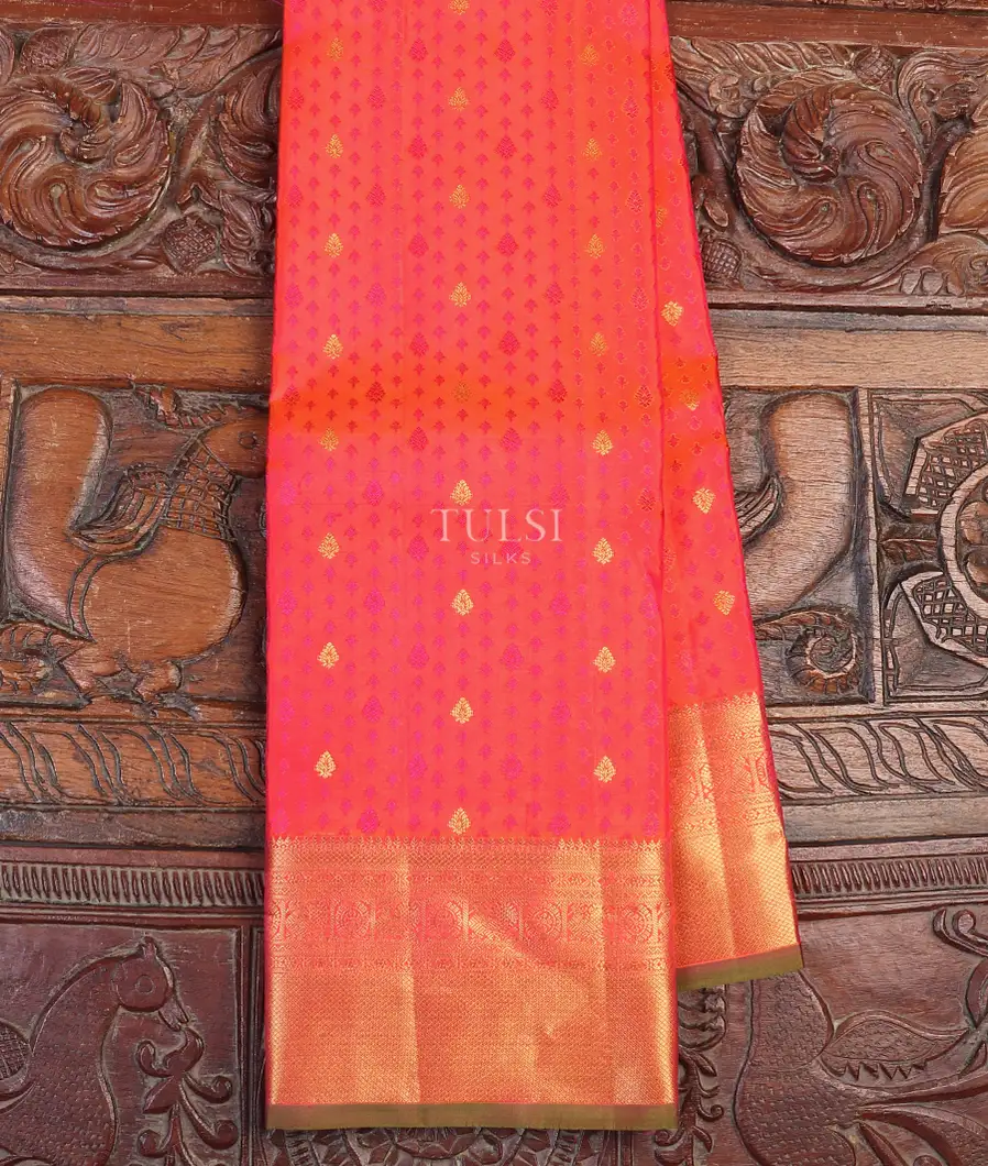 Orangish Pink Soft Silk Saree T594631-image
