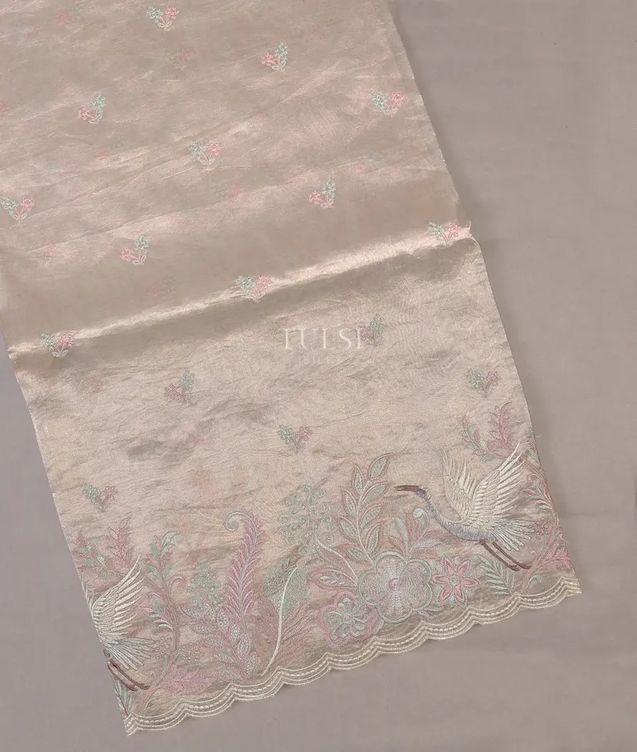 Silver Grey Kora Tissue Organza Embroidery Saree T602618-image