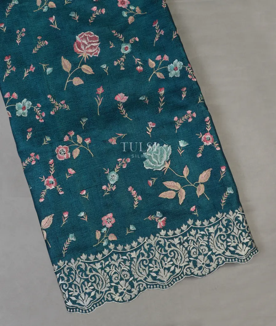 Blue Tussar Embroidery Saree T571299-image