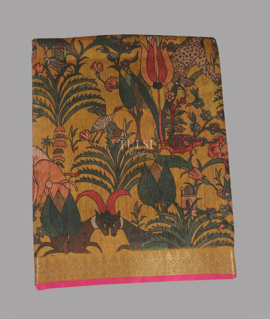 Yellow Tussar Printed Saree T603383-image