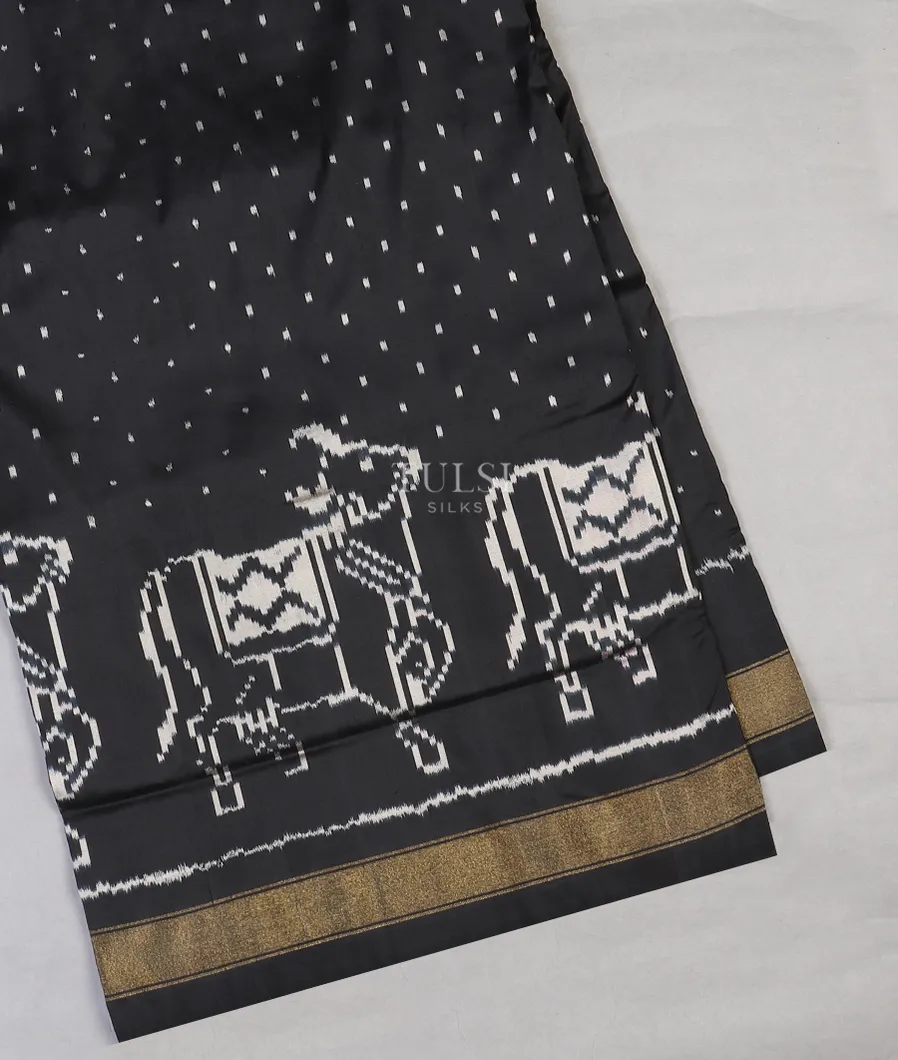 Black Ikat Silk Saree T603488-image