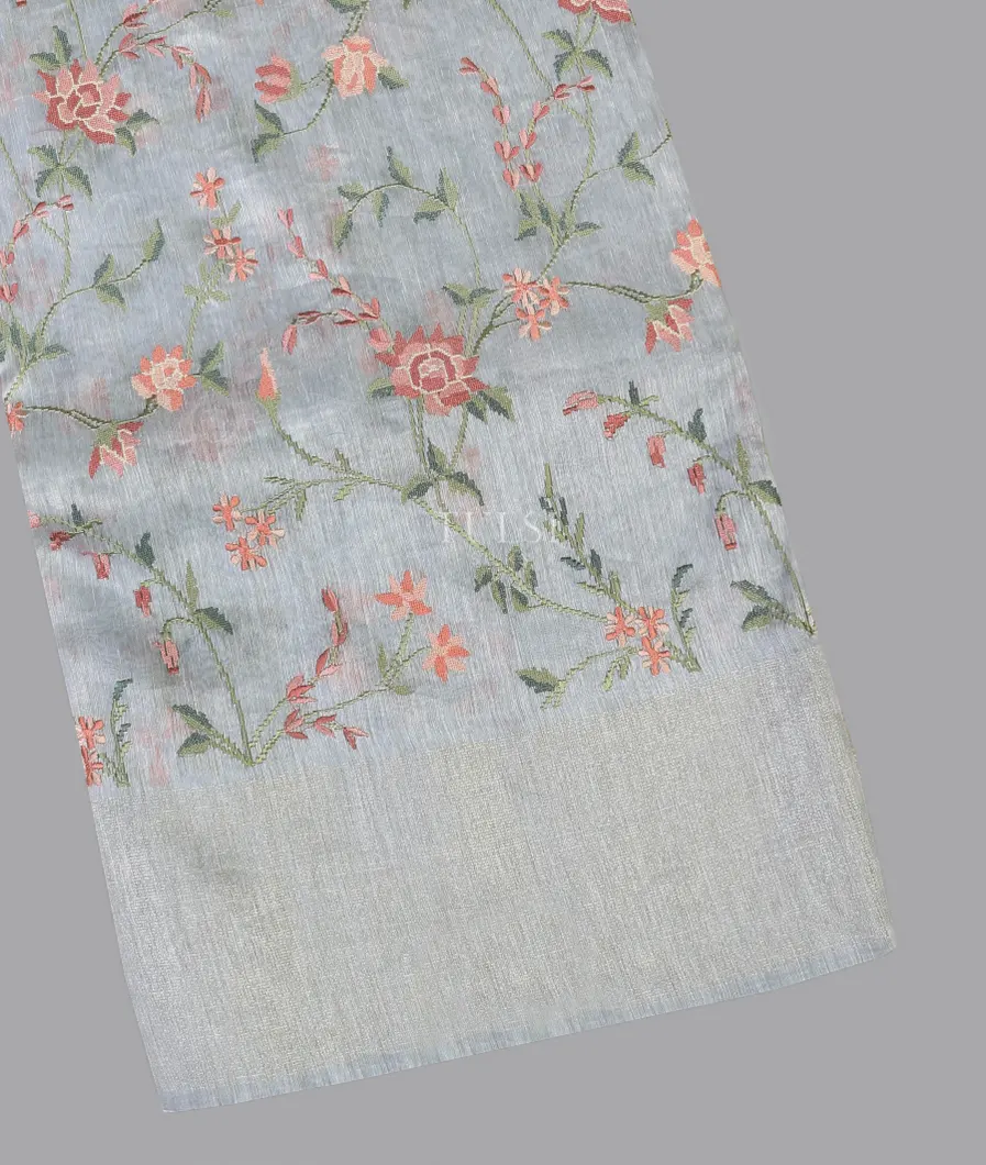 Light Blue Linen Embroidery Saree T520202-1-image
