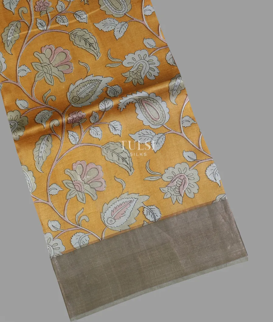 Yellow Tussar Printed Saree T589502-image